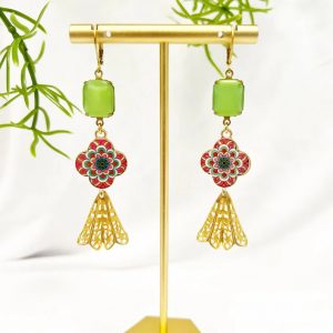 BOHEMIAN VINTAGE MODERN brass filigree and glass cabochon mix