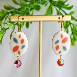 VINTAGE ABSTRACT CABOCHON Swarovski crystal earrings